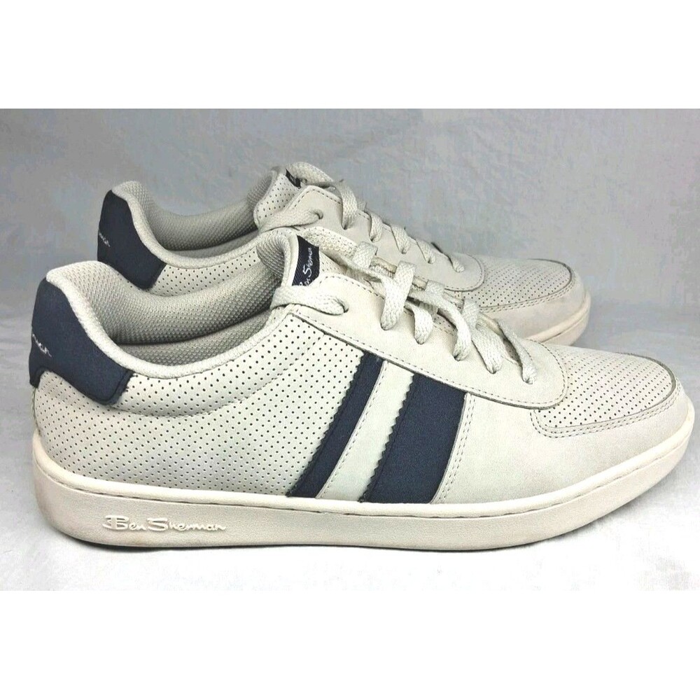 Ben Sherman Mens 9.5 White Shoes Blue Stripe Athleisure Streetwear Varsity Prep